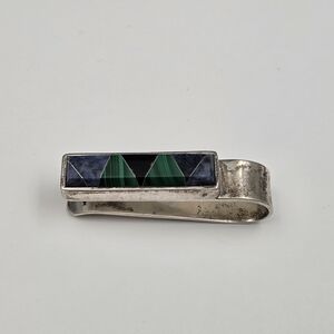 Silver and Green Geometric Men's Tie Clip